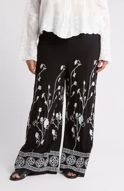 Forgotten Grace Embroidered Wide Leg Pants In Black/white