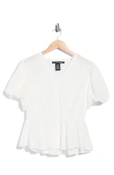 Forgotten Grace Eyelet Balloon Sleeve Faux Wrap Top In White