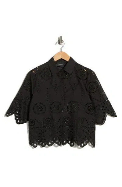 Forgotten Grace Eyelet Button Front Top In Black