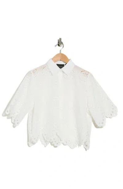 Forgotten Grace Eyelet Button Front Top In White