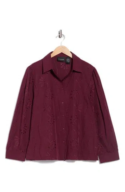 Forgotten Grace Eyelet Button-up Shirt In Brown