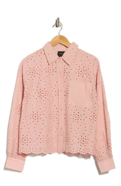 Forgotten Grace Eyelet Button-up Shirt In Pink
