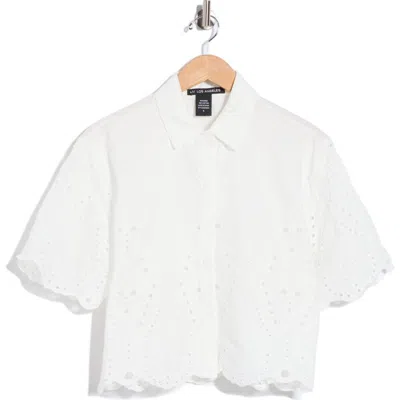 Forgotten Grace Eyelet Button-front Crop Top In White