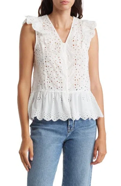 Forgotten Grace Eyelet Cap Sleeve Top In White