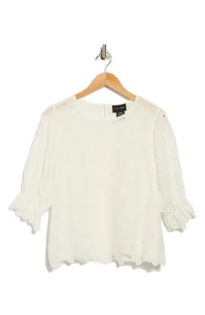 Forgotten Grace Eyelet Cotton Puff Sleeve Top In White