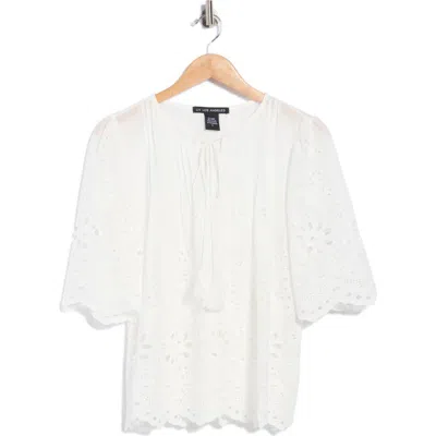 Forgotten Grace Eyelet Cotton Top With Scalloped Hem In White