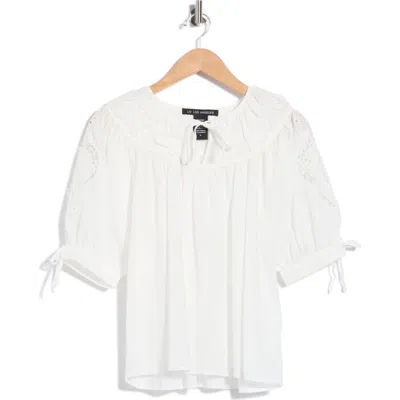 Forgotten Grace Eyelet Cotton Top With Tie Sleeves In White