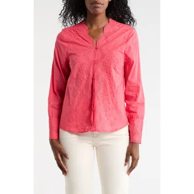 Forgotten Grace Eyelet Embroidered Button-up Shirt In Pink