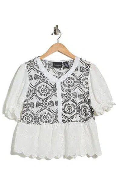 Forgotten Grace Eyelet Embroidered Short Sleeve Button-up Shirt In White