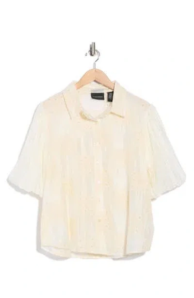 Forgotten Grace Eyelet Puff Sleeve Button-up Shirt In White