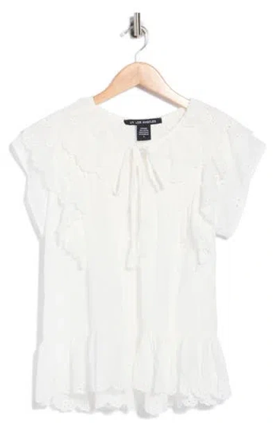 Forgotten Grace Eyelet Ruffled Sleeve Top In White