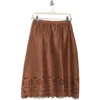 Forgotten Grace Eyelet Scallop Midi Skirt In Brown