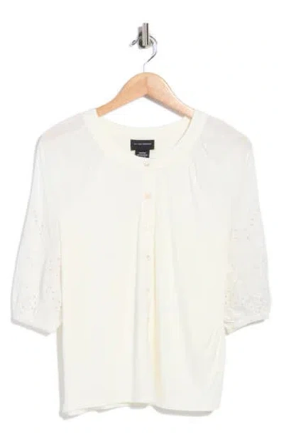 Forgotten Grace Eyelet Sleeve Button Front Top In White