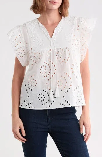 Forgotten Grace Eyelet Tie Front Cotton Top In White