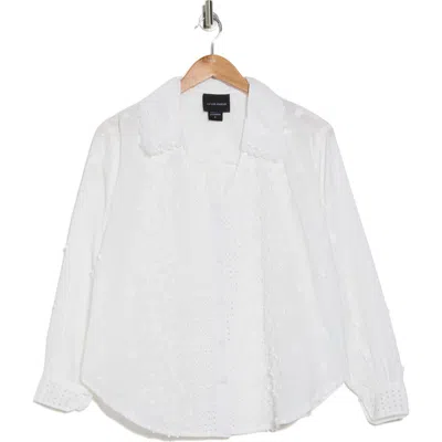 Forgotten Grace Floral Appliqué Cotton Button-up Shirt In White