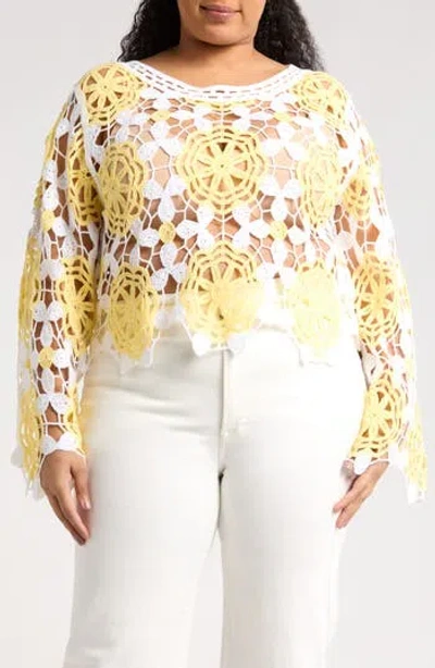Forgotten Grace Floral Crocheted Sweater In White/yellow