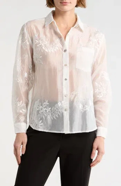Forgotten Grace Floral Embellished Button-up Shirt In White