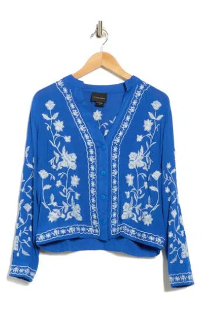 Forgotten Grace Floral Embroidered Button-up Shirt In Multi