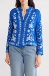Forgotten Grace Floral Embroidered Button-up Shirt In Royal/white