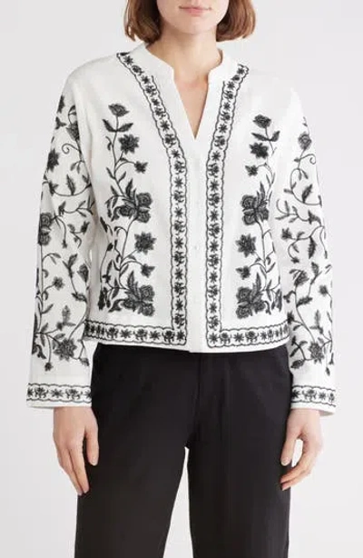 Forgotten Grace Floral Embroidered Button-up Shirt In White/black