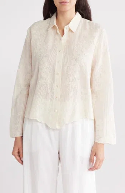 Forgotten Grace Floral Embroidered Cotton Button-up Shirt In Natural
