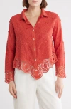 FORGOTTEN GRACE FORGOTTEN GRACE FLORAL EMBROIDERED COTTON BUTTON-UP SHIRT