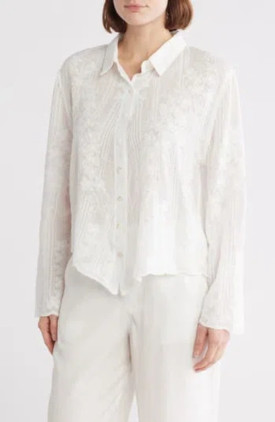 Forgotten Grace Floral Embroidered Cotton Button-up Shirt In White