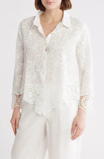 Forgotten Grace Floral Embroidered Cotton Button-up Shirt In White