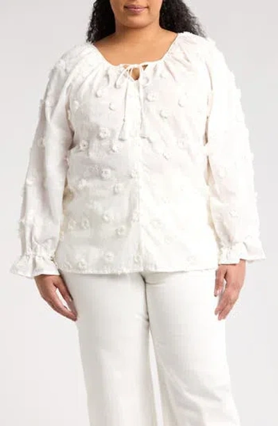 Forgotten Grace Floral Embroidered Long Sleeve Button-up Top In White
