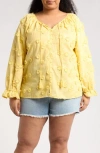Forgotten Grace Floral Embroidered Long Sleeve Button-up Top In Yellow