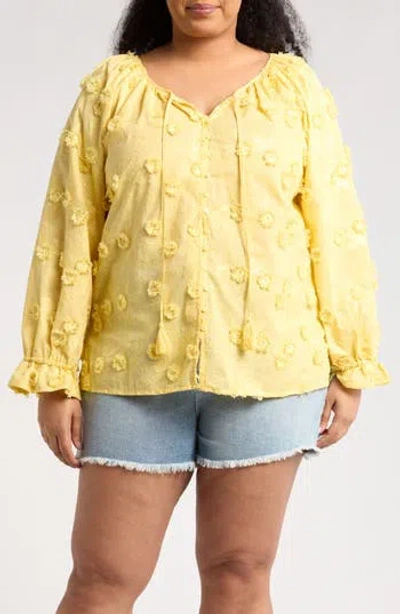 Forgotten Grace Floral Embroidered Long Sleeve Button-up Top In Yellow