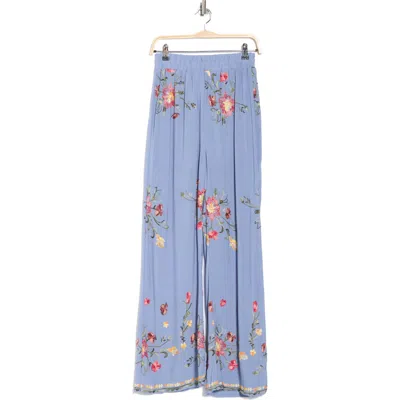 Forgotten Grace Floral Embroidered Pull On Pants In Blue