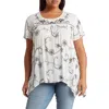 Forgotten Grace Floral Embroidered Sharkbite Tunic Blouse In White/black