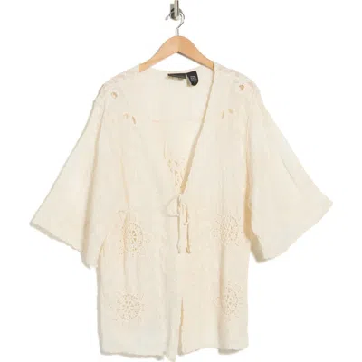 Forgotten Grace Floral Embroidered Tie Front Cardigan In Multi