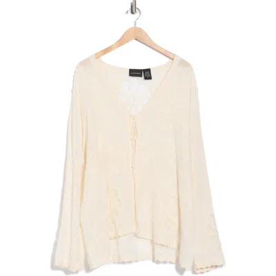 Forgotten Grace Floral Embroidered Tie Front Cardigan In Neutral