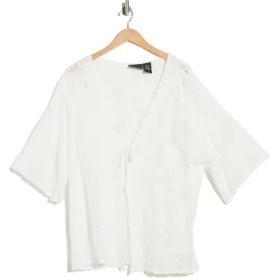 Forgotten Grace Floral Embroidered Tie Front Cardigan In White