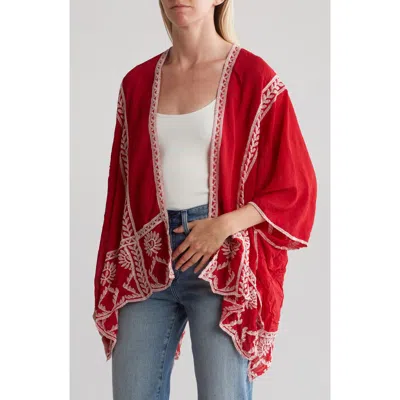 Forgotten Grace Floral Embroidered Topper In Red