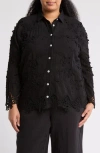 Forgotten Grace Floral Lace Button-up Shirt In Black