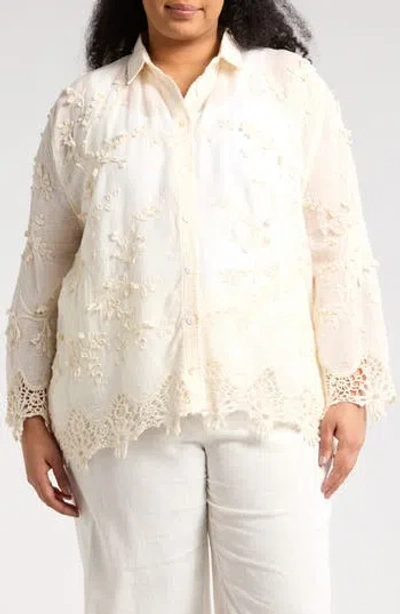 Forgotten Grace Floral Lace Button-up Shirt In Natural