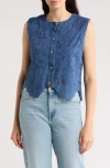 Forgotten Grace Floral Lace Button-up Top In Navy