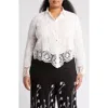 Forgotten Grace Floral Lace Trim Long Sleeve Button-up Shirt In White