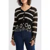 Forgotten Grace Floral Open Knit Button-up Sweater In Multi