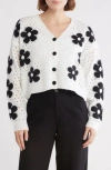 Forgotten Grace Floral Open Stitch Cardigan In Ivory/black
