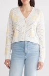 Forgotten Grace Floral Open Stitch Cardigan In Ivory/yellow