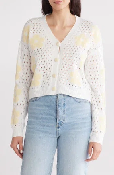 Forgotten Grace Floral Open Stitch Cardigan In Ivory/yellow