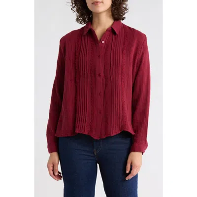 Forgotten Grace Front Pleat Button-up Shirt In Red