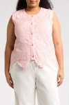 Forgotten Grace Lace Button Tank In Blush