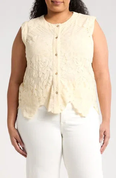 Forgotten Grace Lace Button Tank In Natural