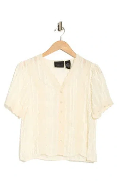 Forgotten Grace Lace Texture Short Sleeve Button-up Shirt In White