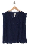 Forgotten Grace Lace Trim Embroidered Eyelet Blouse In Navy